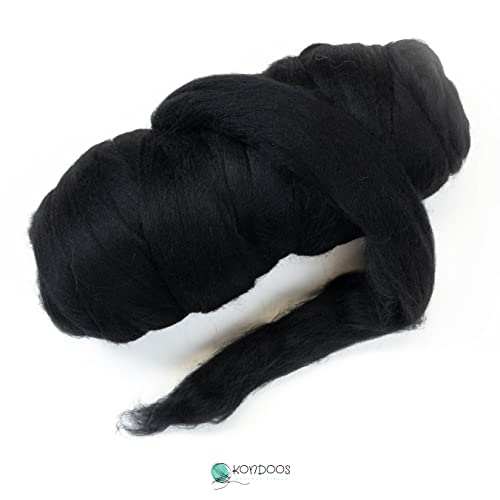 Kondoos Colored Natural Wool roving, 1 lb. Best Wool for Needle Felting Wet Felting, handcrafts and Spinning. (Total Black, 1 lb) - Image 2