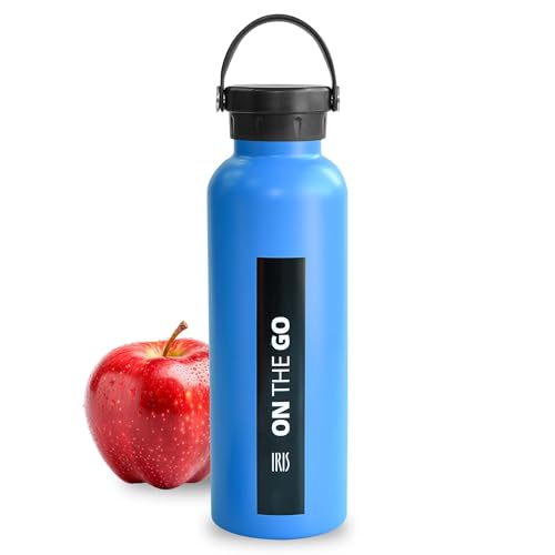 Botella Térmica 750ml - Botella Agua Acero Inoxidable Térmico Doble Pared Aislada al Vacío Mantiene 15h Frío / 9h Calor, Termo Agua Fría Hermética a Prueba de Fugas Bottle con Asa, sin BPA, Azul