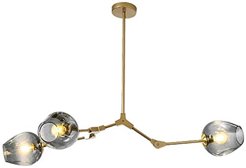AMNOUR Chandelier E27 Nordic Glass Ball Chandelier Adjustable Height,Matte Black Sputnik Chandelier,E26 Metal Hand Blow Branches Pendant Light,79" Mid Century Globe Light Fixtures