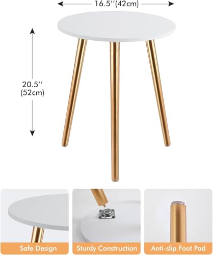 Image of Apicizon Round Side Table, Gold Accent Table with Wood Legs