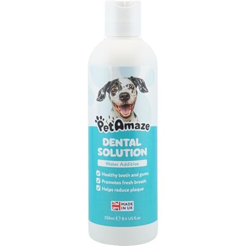 PetAmaze Dental Solution Water Additive for Dogs, Freshens Breath, Reduces Plaque & Tartar, Alcohol-Free Natural Formula, Easy Daily Oral Care, Made in the UK - 250ml