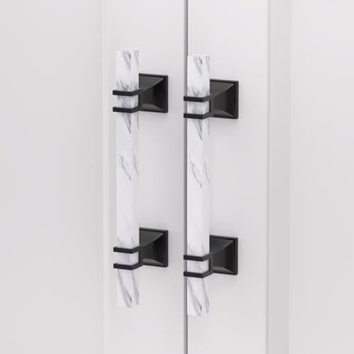 Rergy Cabinet Handles Marble Drawer Pulls and Knobs, 10Pack White Marble & Black 3-3/4inch Hole Center, T-Bar Hardware for Kitchen Dresser Zinc Alloy Furniture by Rergy - Used condition - Image 3