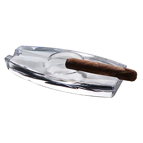 PASABAHCE Cendrier en Verre de Cristal Lourd pour Patio, Fait à la Main, extérieur, intérieur, Maison, Bureau, hôtel, Piscine, Restaurant, Long with 2 Holders Cover