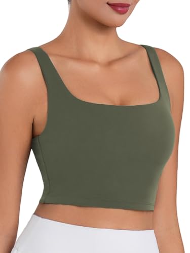 Image of Sunzel Square Neck Longline Sports Bra, Built-in Bra Crop Tank Top | Buttery Soft, Removable Pads, Light to Medium Support, Wide Straight Straps, Yoga, Pilates, Gym, Daily Wear