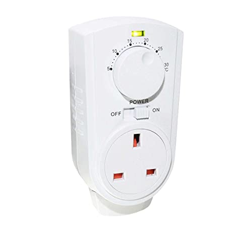 Plug In Thermostat Temperature Control Greenhouse Heater Shed Garage (Analogue) White