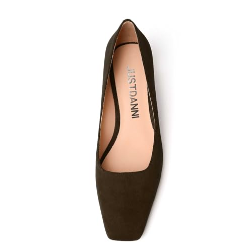 JUSTDANNI Womens Casual Suede Party Slip On Square Toe Fashion Chunky Low Heel Pumps Shoes 1.5 Inch4