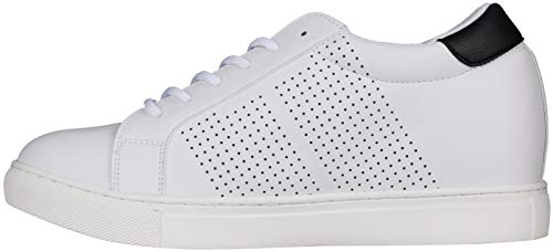 CALTO Men's Invisible Height Increasing Elevator Shoes - White Leather Lightweight Lace-up Casual Fashion Sneakers - 2.6 Inches Taller - H0833 - Size 8 D(M) US4