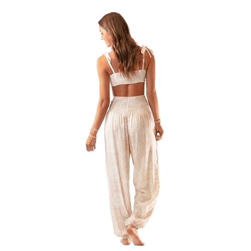 Image of Lotus and Luna Women's Harem Pants Thai Pants for Beach & Lounge High Waisted Flowy Boho Pants Genie Pants Yoga Pants
