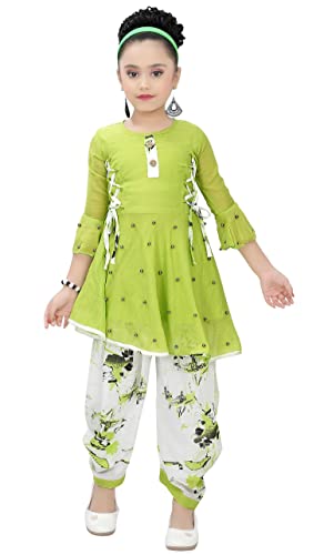 Image of Blushup Girls Floral Printed Rayon Ethnic Wear Kurti and Dhoti Set