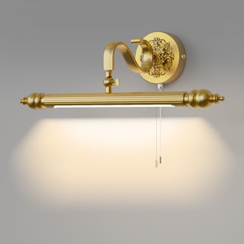 ACMHNC Lampe Miroir Salle de Bain Vintage - IP44 Applique Salle de Bain avec Interrupteur à Tirette, Dorée, Bras Rotatif 240°, 51cm 4000K luminaire pour...
