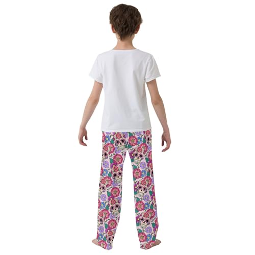 Skull Daisy Flowers Boys Long Pants Soft Trousers Elastic Waist Kids Lounge Bottoms with Pockets S-XL3