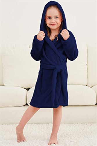 Image of Umeyda Girls Fleece Hooded Robes, Warm Printed Bath Robe for Kids Soft Fuzzy Bathrobe for Gifts