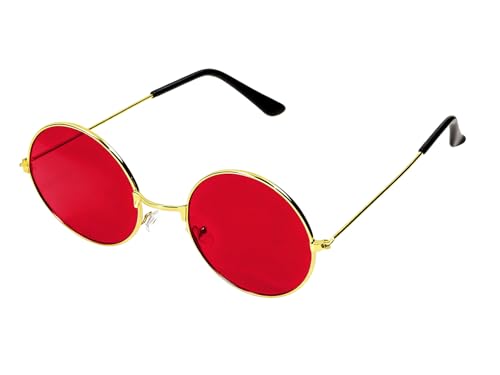 PPhtony Round Hippie Sunglasses 60s 70s Style Retro Colored Circle Costume Glasses for Women Men Halloween Party Favor (1 Red)
