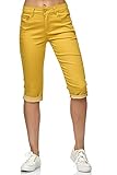 Damen Capri Jeans 3/4 Stretch Bermuda Shorts Big Size Hose, Farben:Gelb, Größe:38