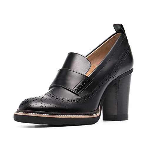 YDN Women Chunky High Heels Round Toe Oxford Loafer Size Color Material Customize Available Shoe Size 4-15 US