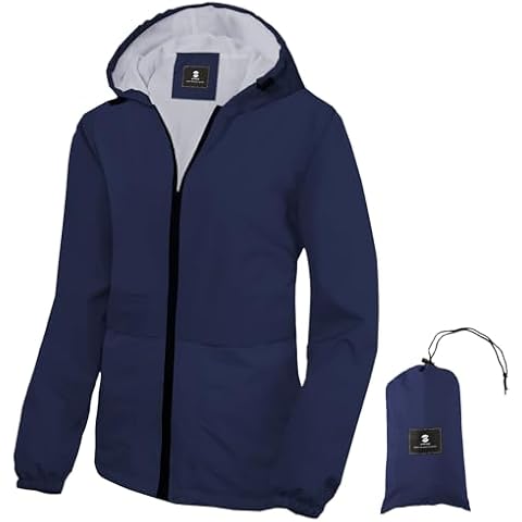 SaphiRose Lightweight Rain Jacket Women Waterproof Breathable Raincoat Packable Hooded Windbreaker(Navy,Large) Cover