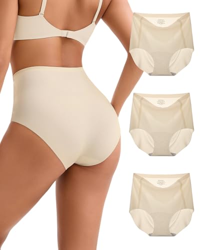 INNERSY Damen Unterhosen Seamless Hautfarbene Unterwäsche High Waist Slip Ohne Naht Pantys 3er Pack (M, 3 Basic Beige)