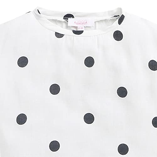 Image of Hopscotch Girls Cotton Polka Dot Print T-shirt And Skirt Set in White Color