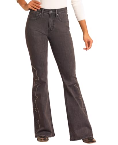 Rock & Roll Denim Women's West Desperado High Rise Studded Flare Jeans3