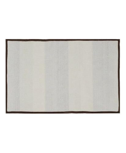 Image of Microfiber Shaggy Striped Design Bath Mat | Non Slip TPR Backing Absorbent Plush Door Floor Rug for Shower Bathroom Kitchen Living Room Home Decor (40x60 cm, Beige and Coffee)