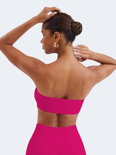 Image of YEOREO Strapless Bandeau Sports Bra for Workout Seamless Tube Top Gym Padded Wireless Bra