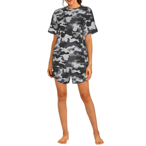 Pyjama court femme imprimé camouflage abstrait haut de gamme chic
