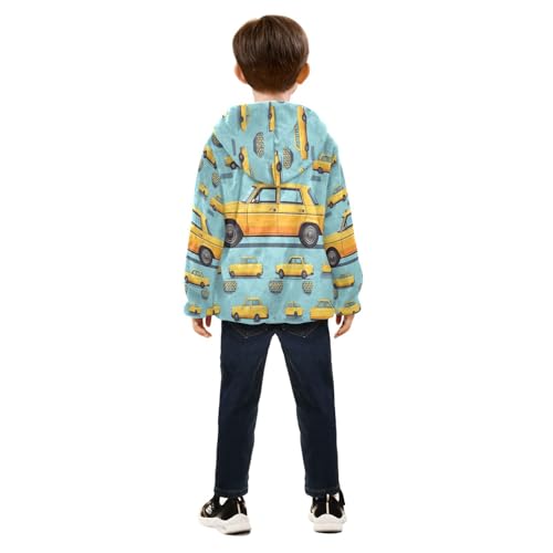 Cartoon Yellow Taxi Car Toddler Fleece Jacket Girl Boys Hooded Fleece Jacket Coat Warm Outwear Zip-up 3-10T4