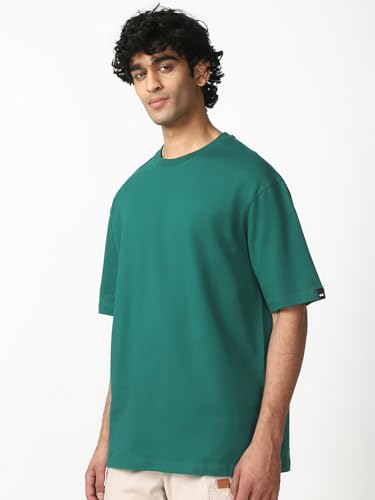 Image of Bewakoof Men's Solid Oversized Fit Half Sleeve Round Neck Cotton T-Shirt