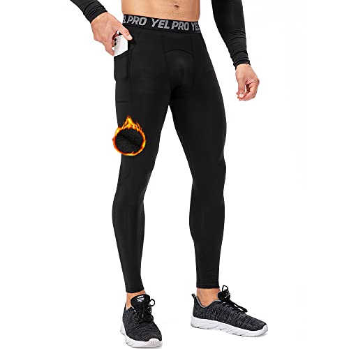 Gaoqsemg Mens Leggings Warm,Men's Thermal Compression Pants Baselayer Under Pants Micro-Fleece Lined Sports Athletic Running Tights With Pockets Basketball Tights Black,X-Large #TOP24