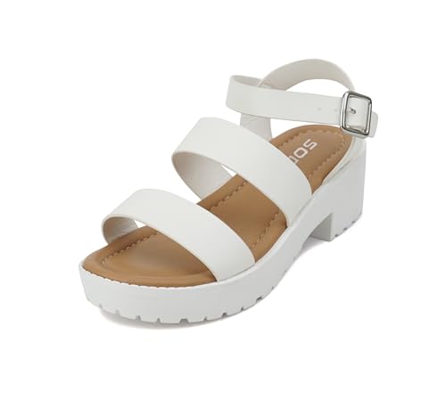 Soda ACCOUNT-2 ~ Little Kids/Children/Girls Open Toe Two Bands Lug sole Fashion Block Heel Sandals with Adjustable Ankle Strap2