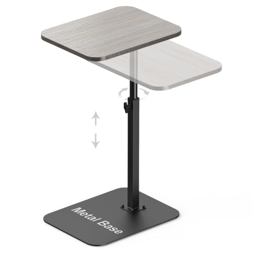 Image of HzTinT Side Table Sofa Tray for Couch Heavy Metal Base Swivel /Adjustable Height, Sofa Bed Bathroom Study TV Tray C Shaped End Table Food Snack Trays for Eating