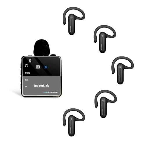 IndoorLink Lavalier Wireless Tour Guide System, Tour Guide Audio System, Noise Reduction, Whisper Wireless Tour Guide Headsets Set for Churches, Factory Visit, Museum Visit, Exhibition, Court. (1T5R)