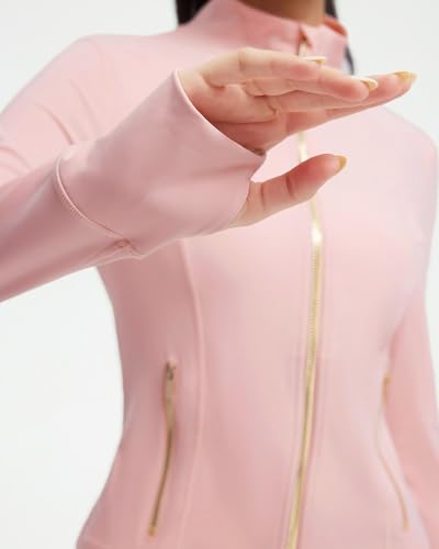 Image of SUUKSESS Women Golden Full Zip Up Workout Cropped Jackets Lightweight Athletic Yoga Tops