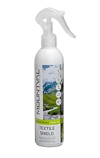 Mountval Textile Shield, spray-on waterproofer for wet weather and hiking garments, pleasant smell, works with GORE-TEX, without solvent, Transparent, 300ml - 10.15 fl. oz., Transparent and Neutral