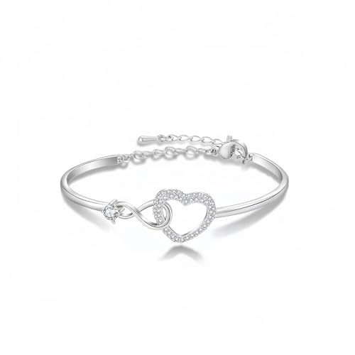 Infinity Heart Bangle Bracelet for Women, Adjustable Gold Plated Love Bangle with Zirconia Rhinestone Crystal, 18K Gold Plated Romantic Jewelry Gift for Mom Wife Girlfriend Her on Valentine's Day Christmas Birthday Anniversary
