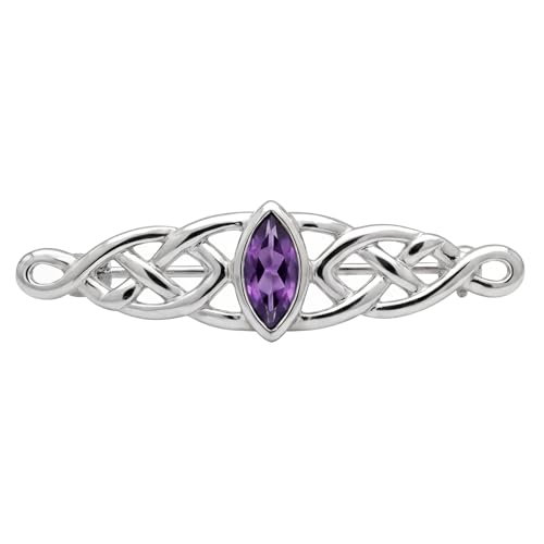 Broche celtique en argent pour femme avec son écrin cadeau et zircon cubique violet