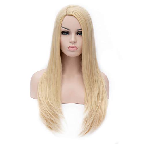 Perruque mi-longue cheveux raides 70cm noire lisse synthétique pour femme