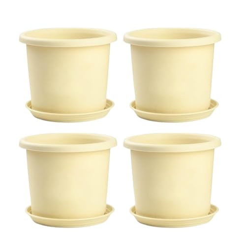 CMQTHINGS Macetas Macetero de Resina Simple, Paquete 4 macetas Ligeras for Interior y Exterior Decoración del hogar(Beige,14 * 12cm)