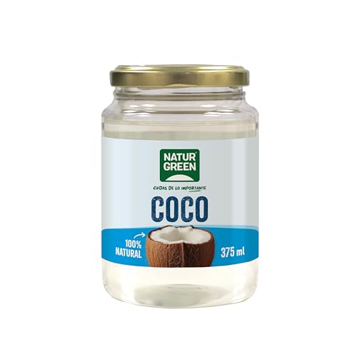 NaturGreen - Grasa de Coco Ecológico, 375 ml / 348 g, Envase PET, Rico en Ácidos Grasos de Cadena Media, Ideal para Cocina, Cuidado de Piel y Cabello, Apto para Veganos