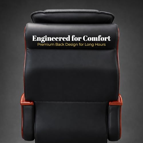 Image of Lakdi The Furniture High-Back Pure Leather Office Chair with Recliner, Swivel, Adjustable Height, Armrests, and Lumbar Support for Boss /Director & Executive - 111011282 BLK PL