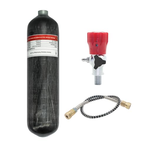 TUXING 3L 4500psi Carbon Fiber Air Tank & Fill Station for PCP Paintball Scuba SCBA（Empty Bottle） (Red Gauge Tank Kits)
