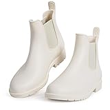babaka Women Rain boots Waterproof Ankle Garden Shoes Anti-slip Chelsea Booties White 7.5 B(M) US