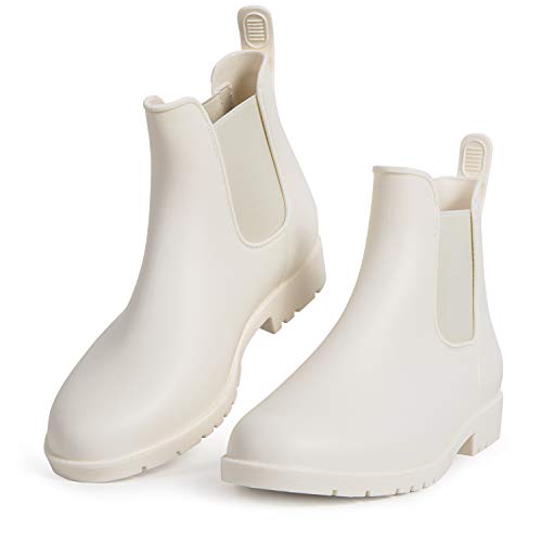 babaka Women Rain boots Waterproof Ankle Garden Shoes Anti-slip Chelsea Booties White 9.5 B(M) US