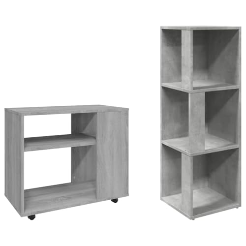 Étagère d'angle gris béton 33x33x100 cm en bois à 3 compartiments