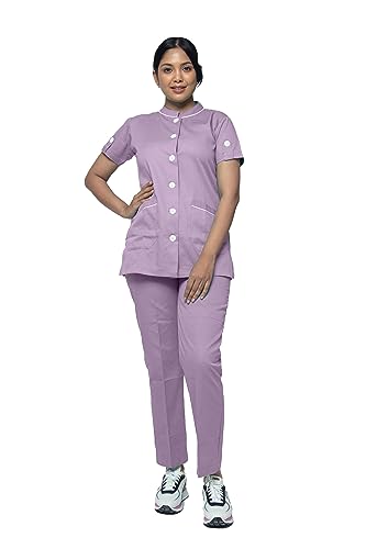 Image of UNIFORM CRAFT Cotton Twill Nurse Uniforms - Ideal for Medical scrubs for Women | Scrub suit for Women | Scrub Suit for Nurses | Hospital Uniform, NT11 Light Purple XXL
