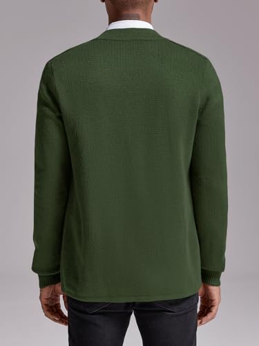 Karlywindow Mens Cardigan Sweater Cable Knit V Neck Casual Button Down Open Front Ribbed Sweater with Pockets3