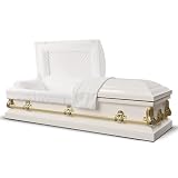Titan Casket Elegant Orion Series Funeral Casket for Humans - Handcrafted Steel Casket, Luxurious White and Gold Finish & White Crepe Interior, Reinforced Handles, Adjustable Bed with Gasketed Sealer
