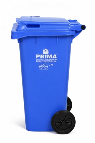 Image of Prima Plastic Manual-Lift Garbage Waste Dustbin with Wheels 120 Ltr Blue