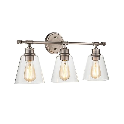 Image of Aspen Creative 62340-09-3, Three-Light Metal Bathroom Vanity Wall Light Fixture, 23-3 /4 inch Wide, Transitional Design in Brushed Nickel