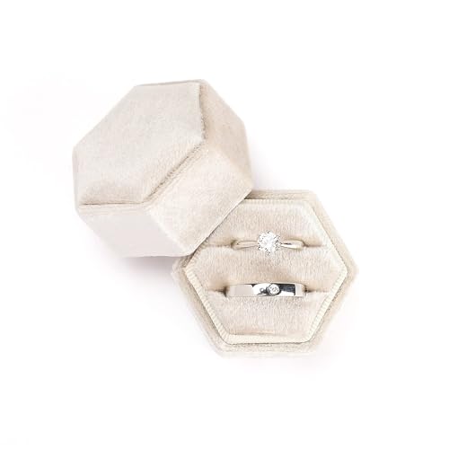 Etercycle Velvet Jewelry Ring Box, Hexagon Premium Gorgeous Vintage Double Ring Gift Box with...